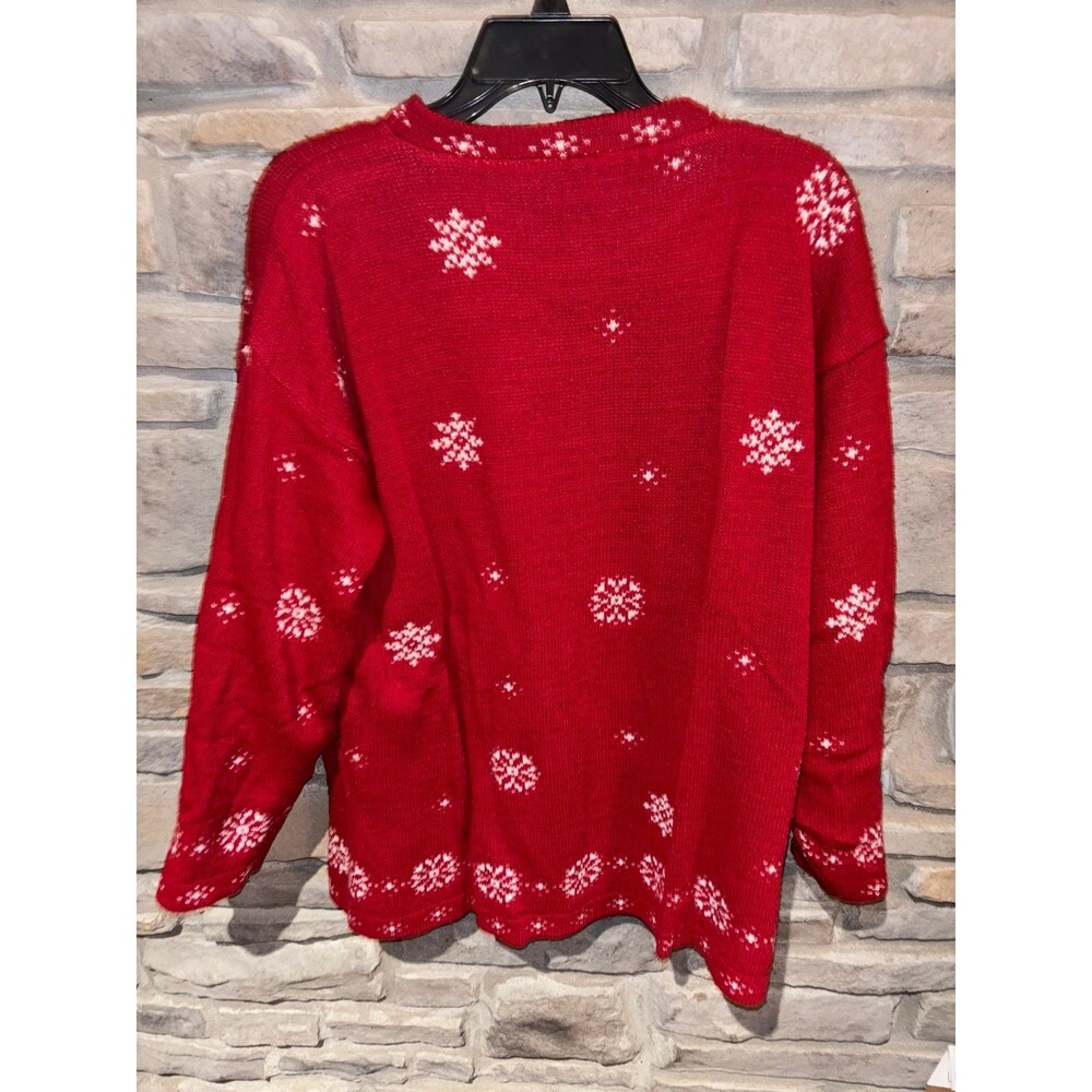 Vintage NutCracker Sweater Womens Medium Red Sweater Made USA Snowflake Ski 90s - Picture 4 of 5